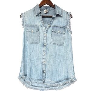 Sister Mary‎ Sleeveless Alys Denim Button Front Shirt Sz XS